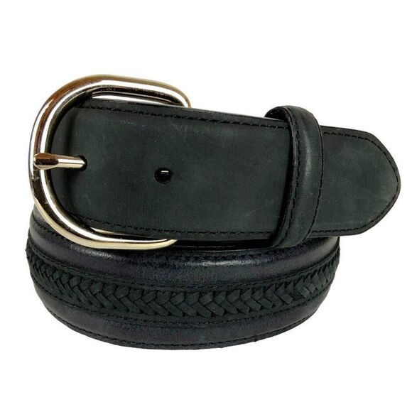 Nocona Mens Belt Size 44 Black Leather Braided Inset Western Cowboy Rodeo - Picture 1 of 5